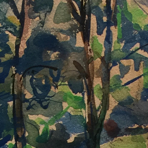 Flory Roland (1905 - 1978), gouache sur papier "terrasse en sous-bois"