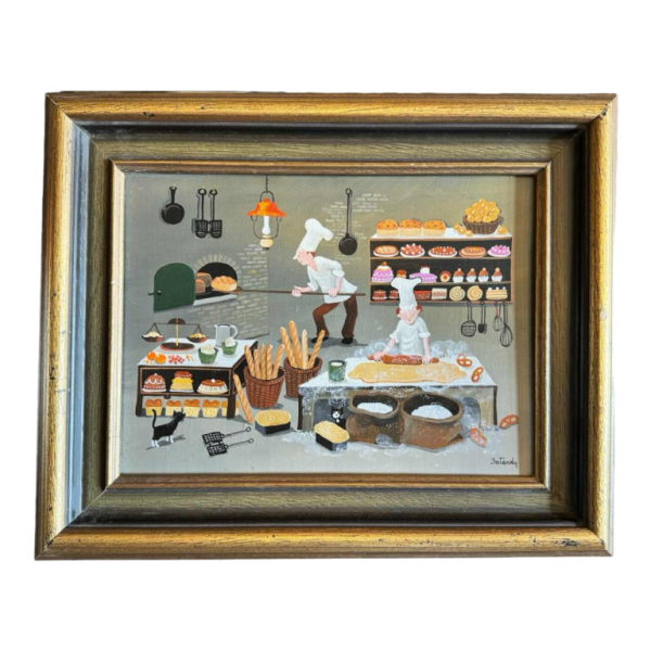Marie-Louise BATARDY (1943-): « Le boulanger » peinture huile sur toile