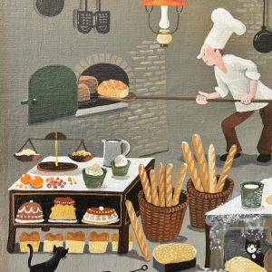 Marie-Louise BATARDY (1943-): « Le boulanger » peinture huile sur toile