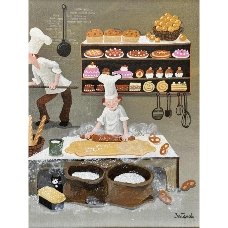 Marie-Louise BATARDY (1943-): «The baker » painting oil on canvas
