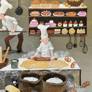 Marie-Louise BATARDY (1943-): «The baker » painting oil on canvas