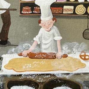 Marie-Louise BATARDY (1943-): « De bakker » schilderij olie op doek