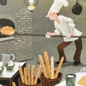 Marie-Louise BATARDY (1943-): «The baker » painting oil on canvas