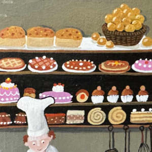 Marie-Louise BATARDY (1943-): «The baker » painting oil on canvas