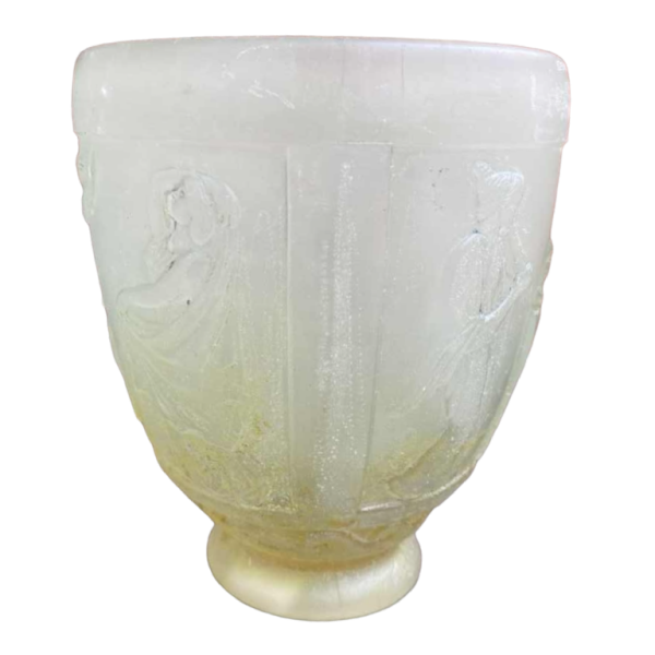 Georges De Feure, vase Art Déco en verre pressé moulé, décor à la grecque, ca 1920