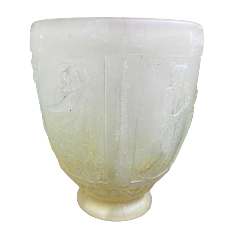 Georges De Feure, vase Art Déco en verre pressé moulé, décor à la grecque, ca 1920