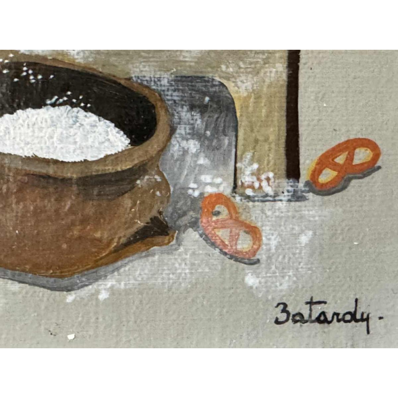 Marie-Louise BATARDY (1943-): « Le boulanger » peinture huile sur toile