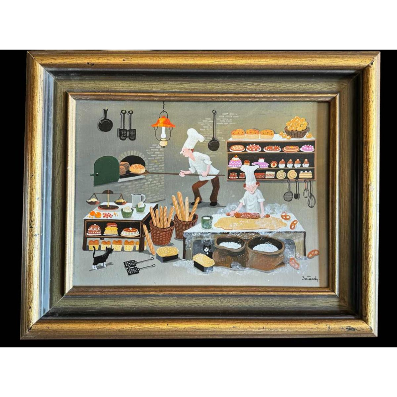 Marie-Louise BATARDY (1943-): « Le boulanger » peinture huile sur toile