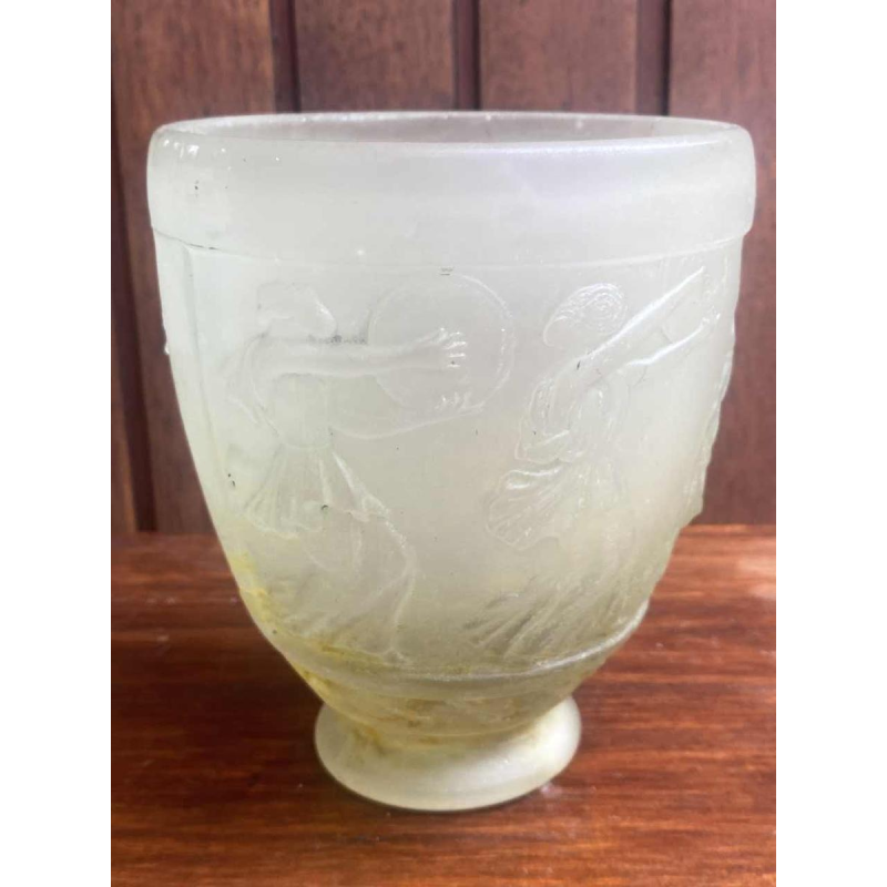 Georges De Feure, vase Art Déco en verre pressé moulé, décor à la grecque, ca 1920