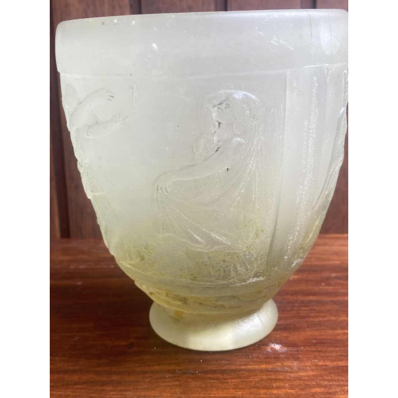 Georges De Feure, Art Deco vase in moulded pressed glass, Greek decoration, ca 1920