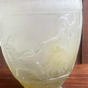 Georges De Feure, vase Art Déco en verre pressé moulé, décor à la grecque, ca 1920