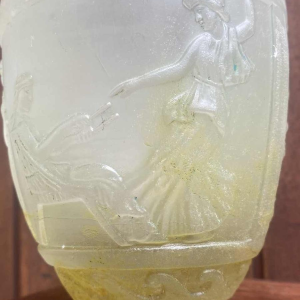 Georges De Feure, vase Art Déco en verre pressé moulé, décor à la grecque, ca 1920