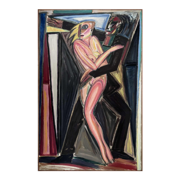 Yvan Theys « La Liberté Enlevée » (Biennale de Tokyo) tableau expressionniste, huile sur toile, 1983