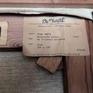 Yvan Theys « La Liberté Enlevée » (Biennale de Tokyo) tableau expressionniste, huile sur toile, 1983