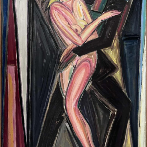 Yvan Theys « La Liberté Enlevée » (Biennale de Tokyo) tableau expressionniste, huile sur toile, 1983