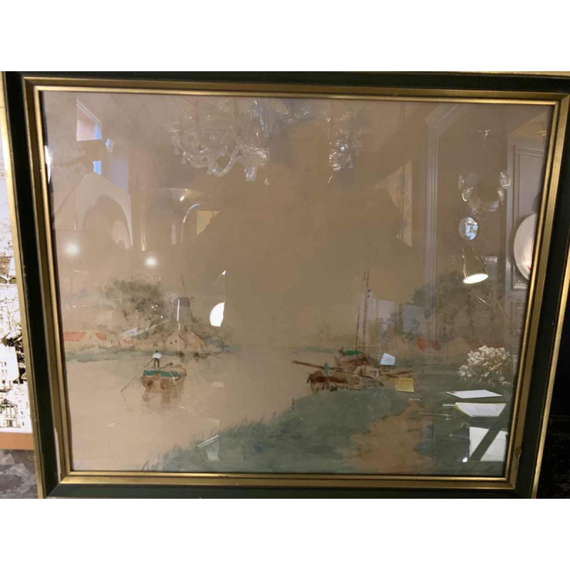 HENRI STACQUET " Holland Landscape " Painting, Marine, Watercolor, ca 1880