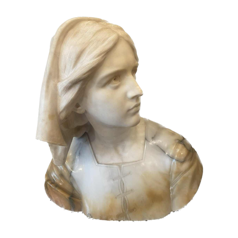 Giuseppe Bessi, marmeren sculptuur, buste van Jeanne d'Arc gesigneerd, eind 19e eeuw