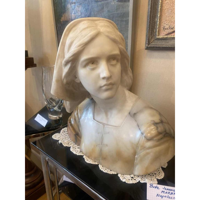 Giuseppe Bessi, sculpture marbre, buste de Jeanne d'Arc signé, fin 19ème siècle
