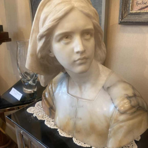 Giuseppe Bessi, marble sculpture, bust of Joan of Arc signed, late 19th century
