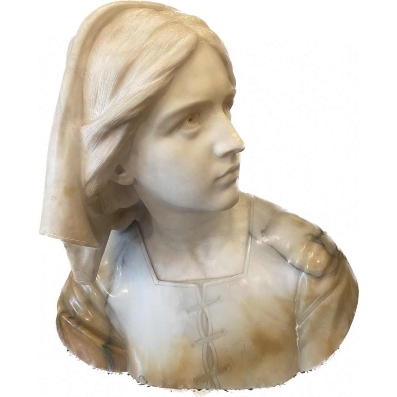Giuseppe Bessi, marmeren sculptuur, buste van Jeanne d'Arc gesigneerd, eind 19e eeuw
