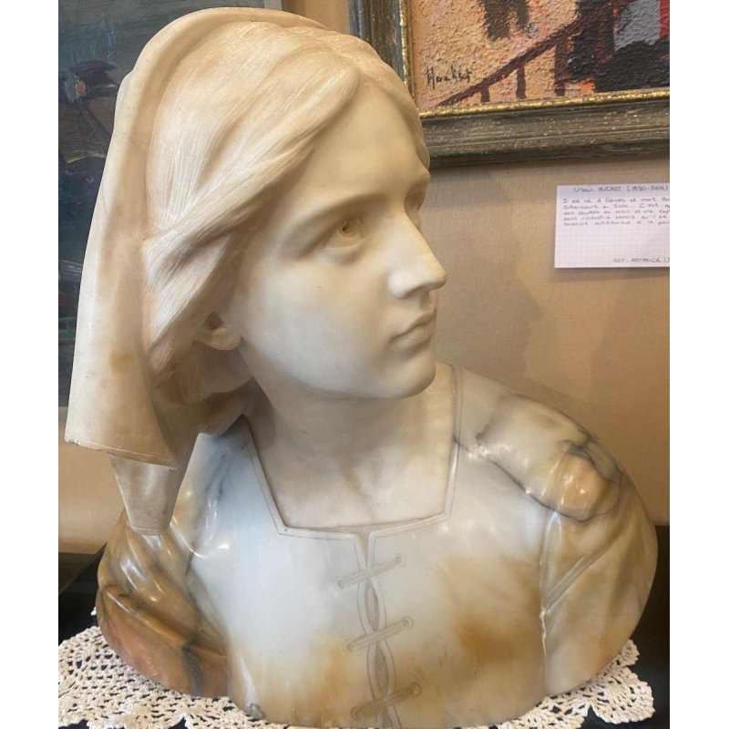 Giuseppe Bessi, marmeren sculptuur, buste van Jeanne d'Arc gesigneerd, eind 19e eeuw