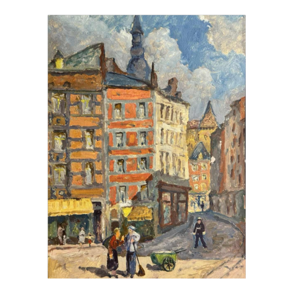 Albert DANDOY ‘Street of Halle in Namur’ oil on cardboard