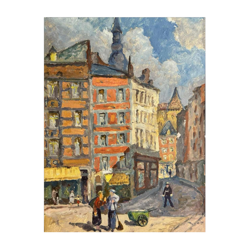 Albert DANDOY ‘Street of Halle in Namur’ oil on cardboard