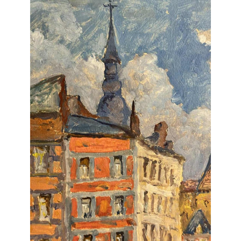 Albert DANDOY 'Rue de la Halle animée à Namur' peinture huile sur carton