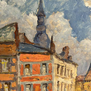 Albert DANDOY 'Hallestraat in Namen' olieverf op karton
