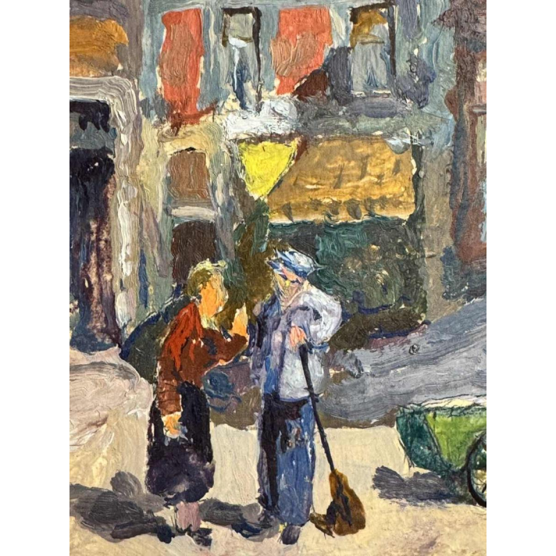 Albert DANDOY 'Rue de la Halle animée à Namur' peinture huile sur carton