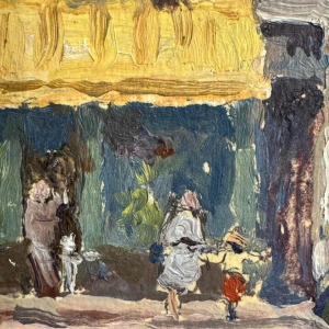 Albert DANDOY 'Rue de la Halle animée à Namur' peinture huile sur carton