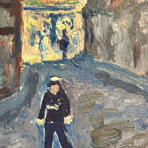 Albert DANDOY ‘Street of Halle in Namur’ oil on cardboard