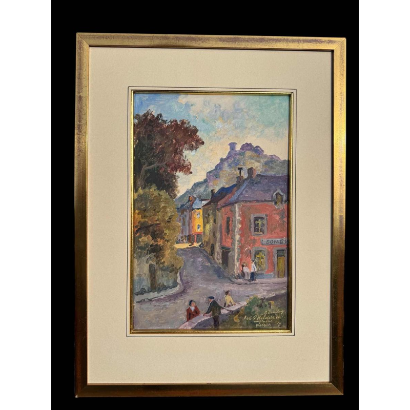 Albert DANDOY 'Rue de la Halle animée à Namur' peinture huile sur carton