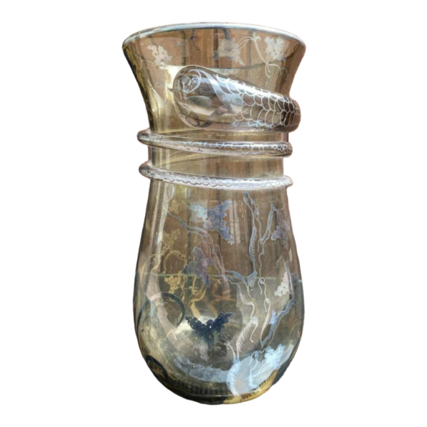 Vase Murano (Venetian) glass, snake appliqué, silver painted decoration