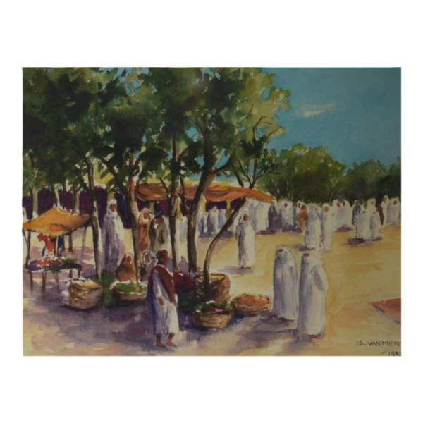 Isidore VAN MENS ‘Market in Tunis’ Orientalist watercolour on paper, 1932