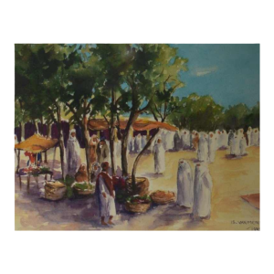 Isidore VAN MENS ‘Market in Tunis’ Orientalist watercolour on paper, 1932