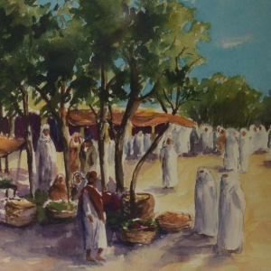 Isidore VAN MENS “Marché à Tunis“ aquarelle orientaliste sur papier, 1932
