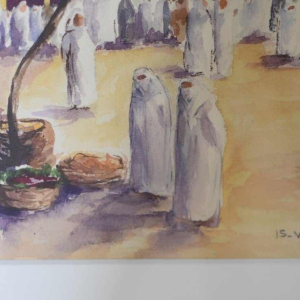 Isidore VAN MENS ‘Market in Tunis’ Orientalist watercolour on paper, 1932