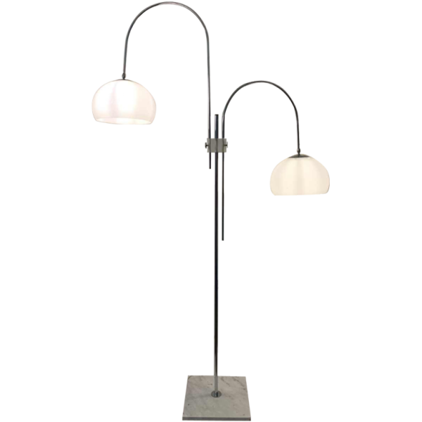 GEPO, Vintage Chroom / Marmeren Vloerlamp 'DOUBLE ARC' verstelbaar, jaren 60
