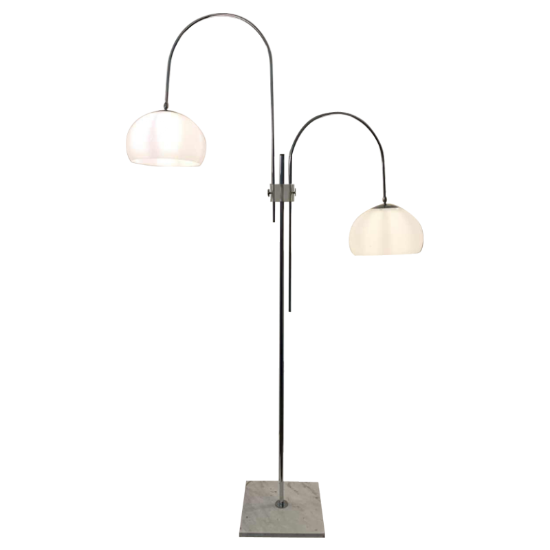 GEPO, Vintage Chroom / Marmeren Vloerlamp 'DOUBLE ARC' verstelbaar, jaren 60
