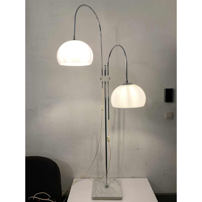 GEPO, Vintage Chrome / Marble Floor Lamp 'DOUBLE ARC' adjustable, 1960s