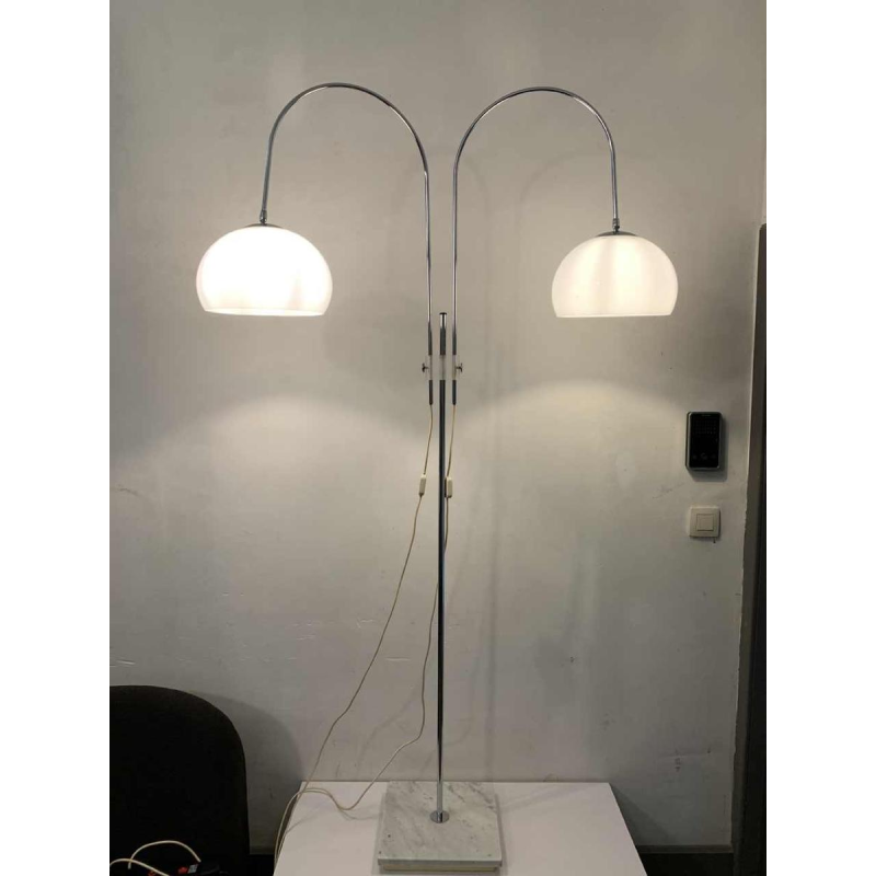 GEPO, Vintage Chroom / Marmeren Vloerlamp 'DOUBLE ARC' verstelbaar, jaren 60