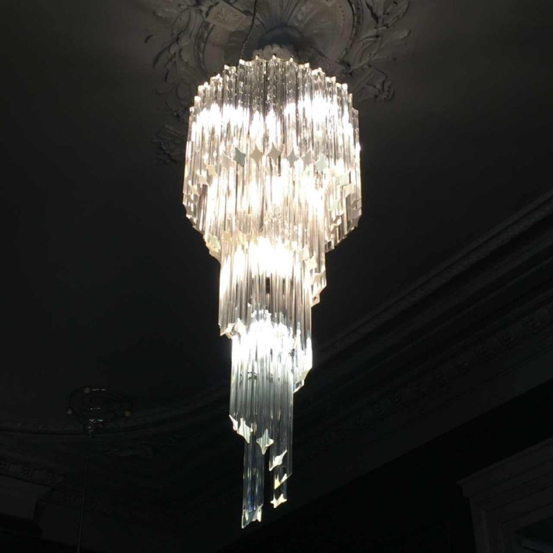 Venini Murano " SPIRAL GLASS PRISM " large ice cascade chandelier, 39 inch
