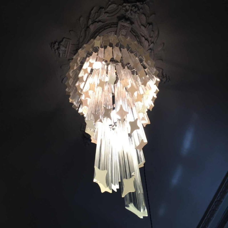 Venini Murano " SPIRAL GLASS PRISM " large ice cascade chandelier, 39 inch