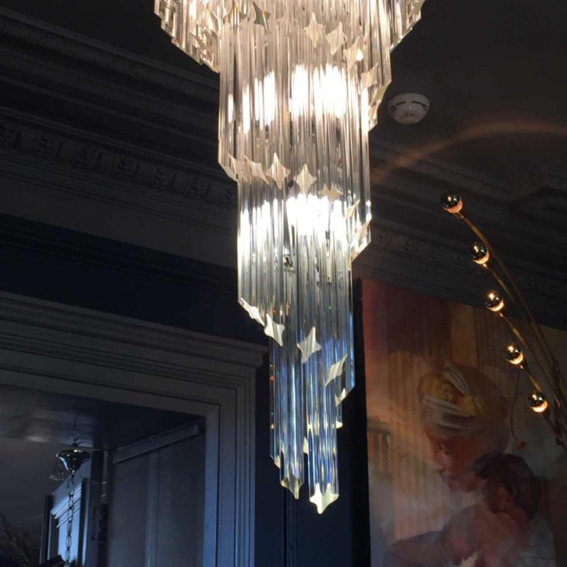 Venini Murano " SPIRAL GLASS PRISM " large ice cascade chandelier, 39 inch