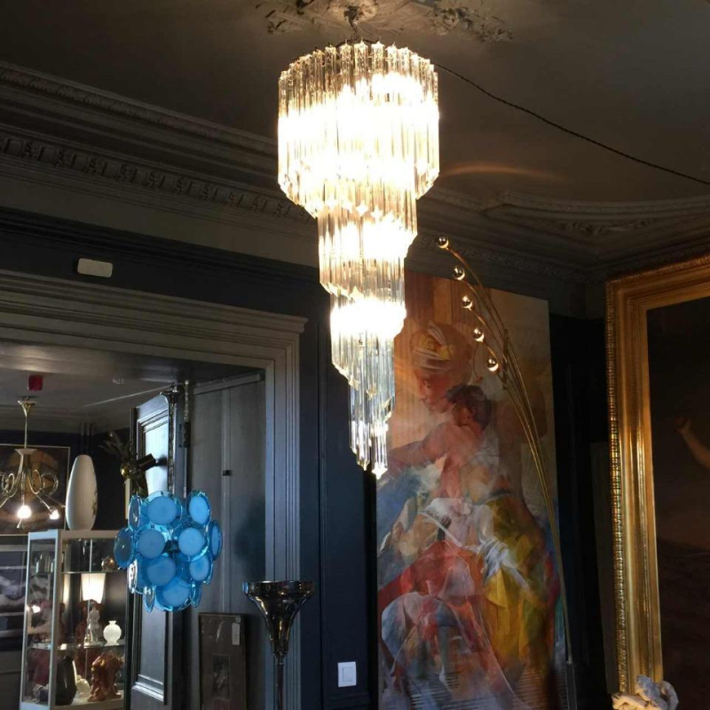 Venini Murano " SPIRAL GLASS PRISM " large ice cascade chandelier, 39 inch