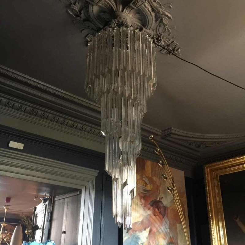 Venini Murano " GLASS PRISM SPIRALE " grand lustre en cascade de glace, 100 cm