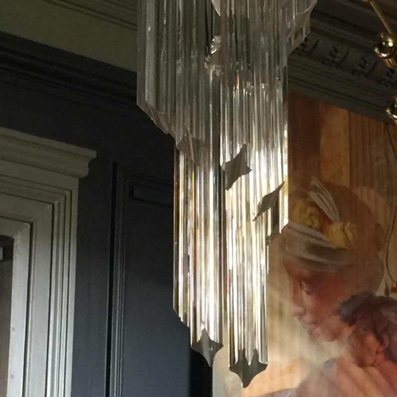 Venini Murano " SPIRAL GLASS PRISM " large ice cascade chandelier, 39 inch