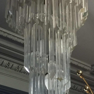 Venini Murano " SPIRAL GLASS PRISM " large ice cascade chandelier, 39 inch