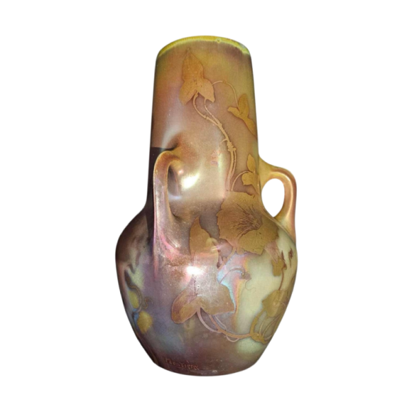 Montières, Art Nouveau iriserend steengoed / keramiek “courge” vaas, ca 1900